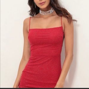 Lucy in the Sky Red Shimmer Mini Bodycon Dress